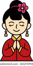 A Chinese girl in traditional dress bowing