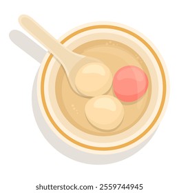 Chinese glutinous sweet rice balls in a bowl top view, Asian cuisine and traditions concept