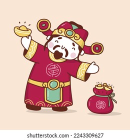 Chinese God of Wealth in cartoon style