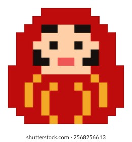 Chinese God of Wealth as a fortune amulet for celebrating Chinese New Year with red and golden color vector pixel art for element, sticker, icon or game
