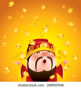 Chinese God of Wealth. Gold Falling. Translation of text: Wealth
