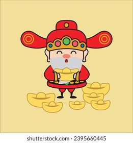 chinese god of wealth chinese new year vector illustration. Suitable for sticker, t-shirt, mug, etc.Eps 10

