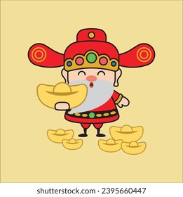 chinese god of wealth chinese new year vector illustration. Suitable for sticker, t-shirt, mug, etc.Eps 10

