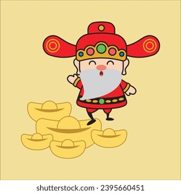 chinese god of wealth chinese new year vector illustration. Suitable for sticker, t-shirt, mug, etc.Eps 10

