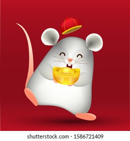 chinese god of wealth year of the rat with lovely little rat,chinese new year 2020 isolated vector elements for artwork wealthy,zodiac
