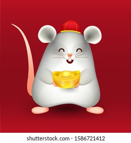 chinese god of wealth year of the rat with lovely little rat,chinese new year 2020 isolated vector elements for artwork wealthy,zodiac