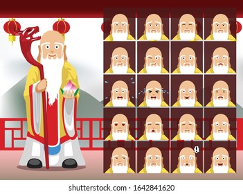 Chinese Gods Sanxing Shou Cartoon Emotion faces Vector Illustration-01