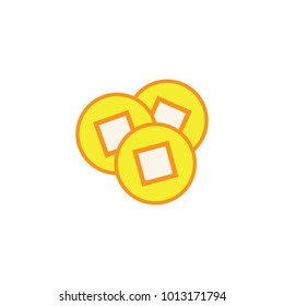 Chinese gold coin, graphic vector. The word appears translating Chinese and wealthy.