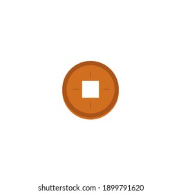 Chinese gold coin, graphic vector. The word appears translating Chinese and wealthy.