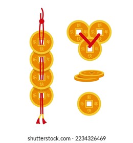 Chinese gold coin graphic vector isolated. Translation of the text Happy Chinese New Year.Vector illustration EPS