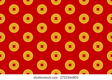 Fondo sin fisuras del patrón chino de la moneda de oro. Símbolo de prosperidad tradicional. Ilustración vectorial