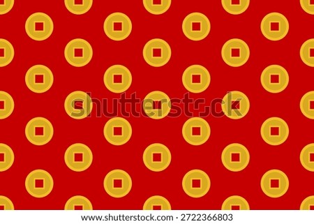 Chinese Gold Coin Pattern Seamless Background. Traditional Prosperity Symbol. Vector Illustration