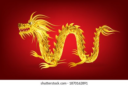 Chinese gold dragon. Traditional holiday decoration element.