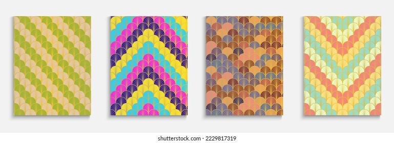 Chinese Gold Fan Simple Cover Set. Japanese Ethnic Folder Set. Music Dynamic Soft Textile Backgroud. Bright Color Vintage A4 Design. Geometric Stripes Layout. Rich VIP Kimono Frame.