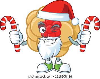 Chinese gold flower Cartoon character in Santa costume with candy