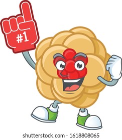 Chinese gold flower mascot cartoon style holding a Foam finger