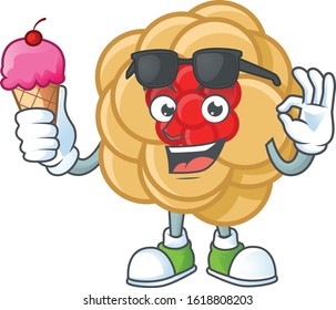 Chinese gold flower mascot cartoon design with ice cream