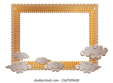 Chinese gold frame with clouds design, Label ornament decoration vintage tag banner sticker and badge theme Vector illustration