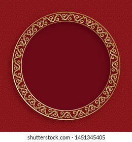 Chinese gold frame with oriental asian elements on color background, for wedding invitation card, happy new year, happy birthday, valentine day, greeting cards, poster or web banner