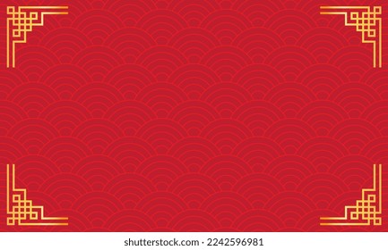 Chinese gold frame with oriental asian elements on red background, for wedding invitation card, happy new year, happy birthday, valentine day, greeting cards, poster or web banner. Eps10