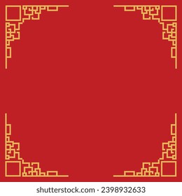 Chinese gold frame with oriental asian elements on color background, for wedding invitation card, happy new year, happy birthday, valentine day, greeting cards, poster or web banner