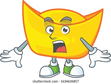 Chinese gold ingot cartoon character design on a surprised gesture