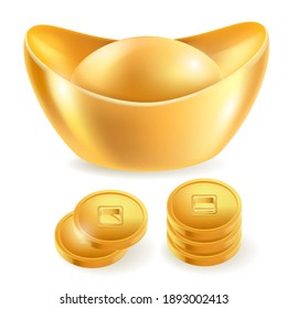 Chinese gold ingot isolated elements. Vector illustrations.