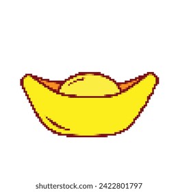 Chinese gold ingot Sycee Pixel bit retro game styled vector illustration drawing. Simple flat cartoon art styled game element drawing.