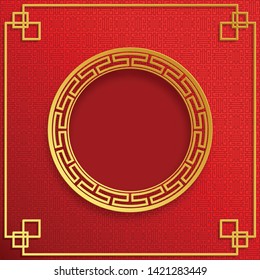 Chinese gold pattern with oriental asia elements on red background and gold frame, for wedding invitation card, happy new year, happy birthday, valentine day, greeting cards, poster or web banner - Shutterstock ID 1421283449