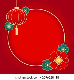 Chinese gold pattern with oriental asia elements on red background and gold frame. Greeting cards, poster or web banner.