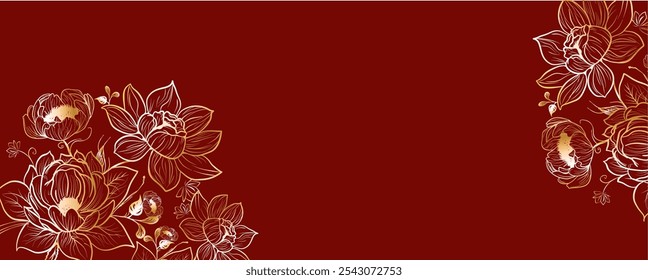 chinese gold peonies on maroon background