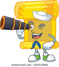 Chinese gold scroll cartoon happy Sailor style with binocular