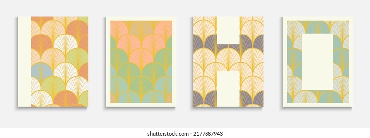 Chinese Golden Fan Funky Cover Set. Japanese Ancient Folder Set. Geometric Stripes Cover. Simple Dynamic Glam Textile Backgroud. Bright Color Ethnic A4 Design. Elegant Kimono Frame.