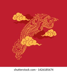 Chinese  Golden  peacock vector illustration.Chinese new year poster, banner, postcard design element 