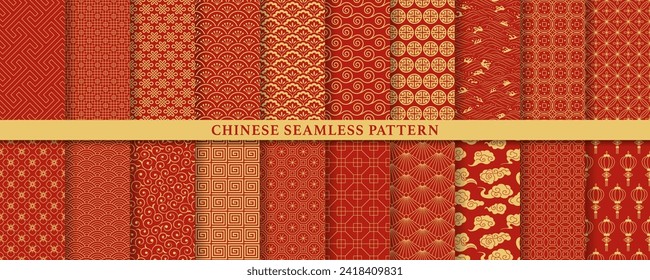 Chinese golden seamless pattern collection.