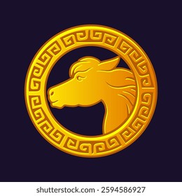 Chinese golden talisman with a Horse silhouette, symbol 2026 new year. Zodiac golden icon-Horse talisman