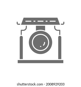 Chinese gong, asian musical instrument grey icon.