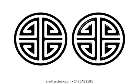 Chinese good luck symbol, black isolated silhouette