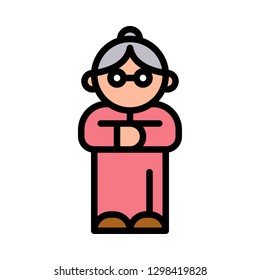 Chinese grandma vector, Chinese new year character filled outline icon editable stroke