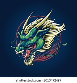 chinese green dragon head vector