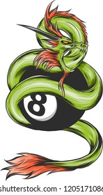 Chinese green Dragon of power and wisdom flying cartoon illustration