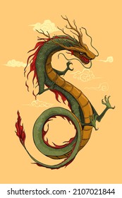 dragón verde chino, ilustración vectorial
