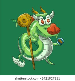 Chinese green wood dragon. Symbol wood and dragon. Mythology. Realistic image of a dragon.