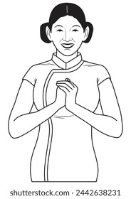Chinese greetings body gesture in black and white and vector format.