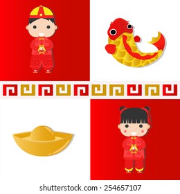 Chinese Greetings card,Happy children,Vector illustration