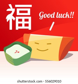 Chinese greetings vector cartoon on red background