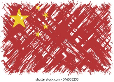 Chinese grunge flag. Vector illustration. Grunge effect can be cleaned easily.