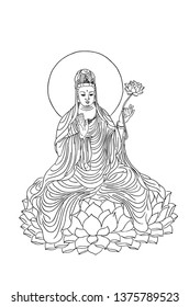 Chinese Guanyin Bodhisattva line drawing