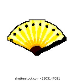 chinese hand fan folding game pixel art retro vector. bit chinese hand fan folding. old vintage illustration