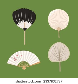 Chinese hand fan isolated handheld souvenir from China or Japan, folding paper, folding and rigid fans. Traditional oriental white and bamboo collection of asian geisha foldable fan. 